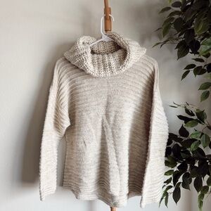 Punto Roma Beige & Gold Cable Knit Turtleneck Sweater Size Large